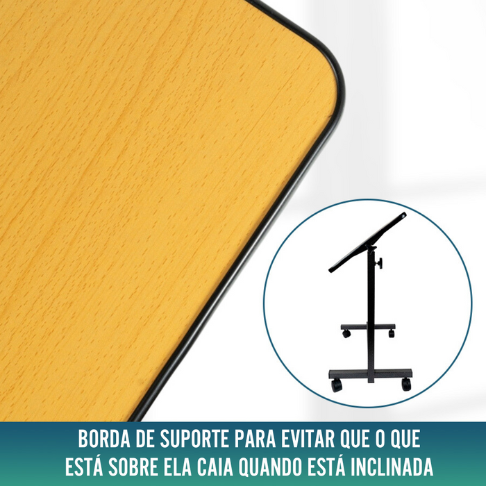 Mesa Auxiliar Dobrável com Altura Ajustável e Tampo Reclinável 90°