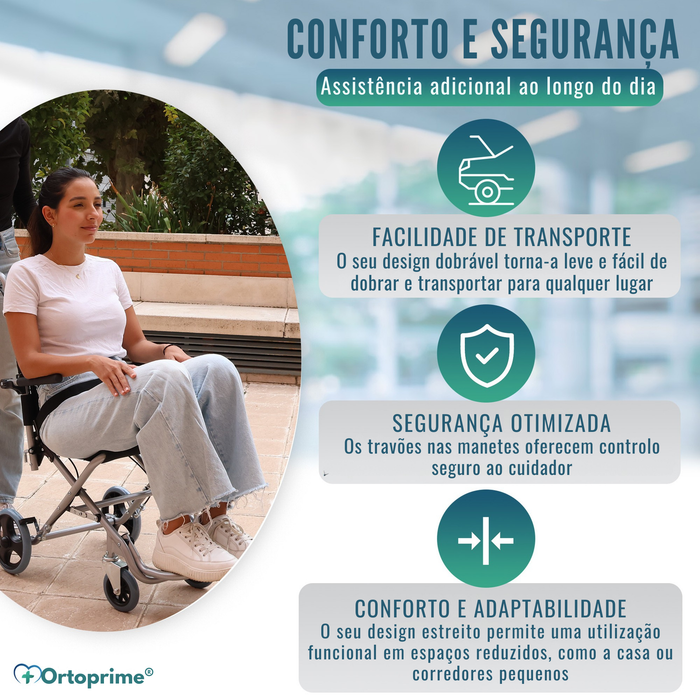 Cadeira de Rodas Estreita de Trânsito Dobrável em Alumínio | Travão nas Manetes