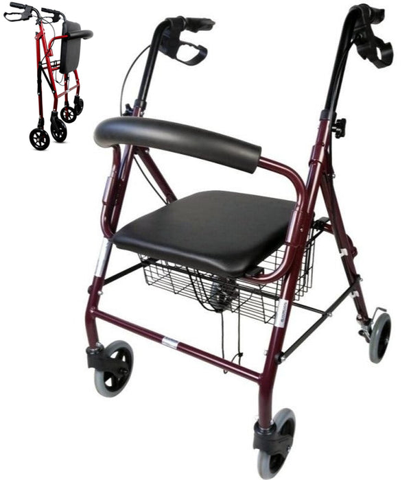 Andarilho para Idosos Dobrável com Quatro Rodas | Assento e Cesto