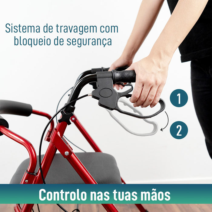 Andarilho para Idosos Dobrável com Quatro Rodas | Assento e Cesto