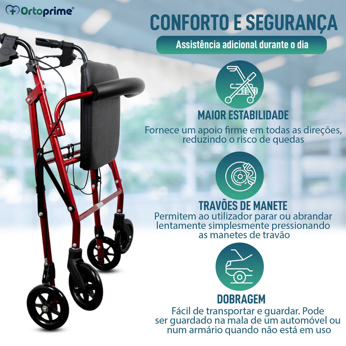 Andarilho para Idosos Dobrável com Quatro Rodas | Assento e Cesto