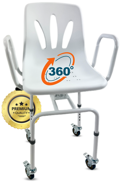 Silla de Duche Giratória 360º com Rodas | Cadeira Banho Adultos