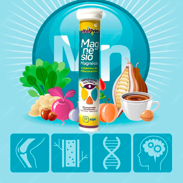 Magnésio Suplemento com Vitamina B6 e Glucosamina - Tríplice Ação