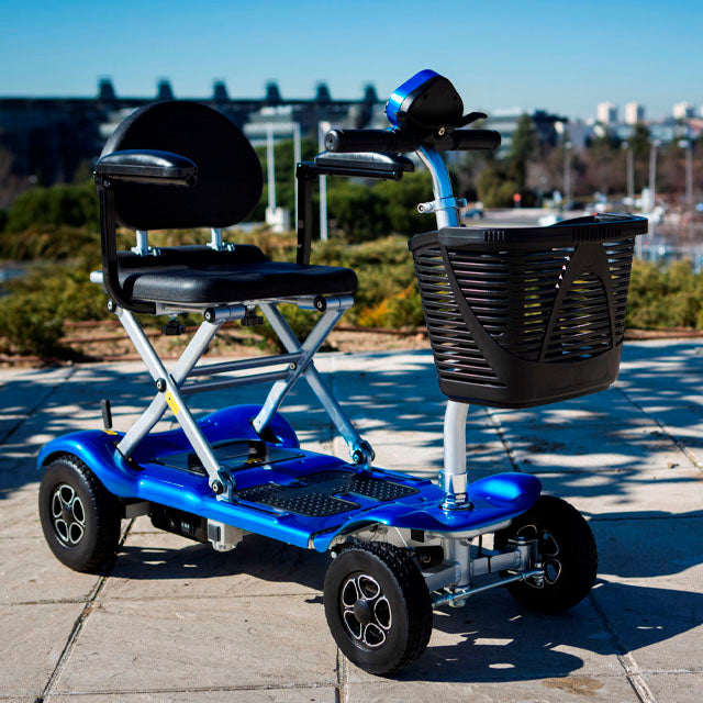 Scooter Elétrica Dobrável Quatro Rodas com Cesto para Objetos