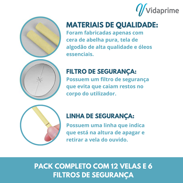 Velas para Limpeza de Ouvidos Segura e Eficaz - Pack de 12 Cones