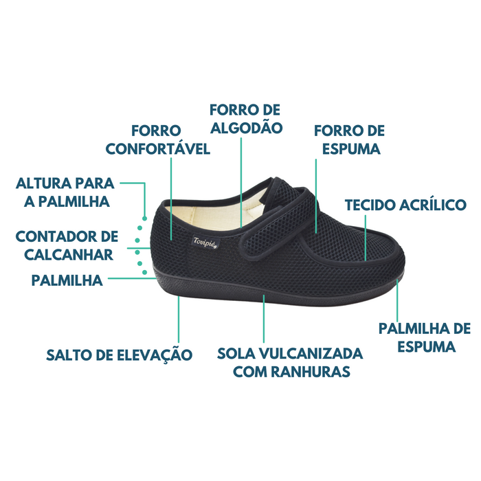 Sapato Ortopédico de Luxo com Velcro - Para Cavalheiros