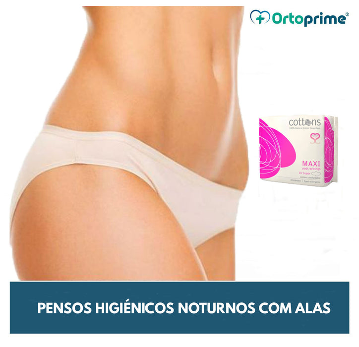 Pensos Higiénicos de Algodão com Alças Máxima Absorção - 10 Unidades