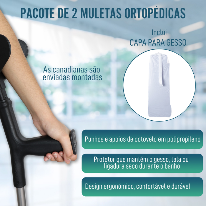 Muletas Ajustáveis para Adultos - Pacote de 2 Unidades com Capas de Gesso