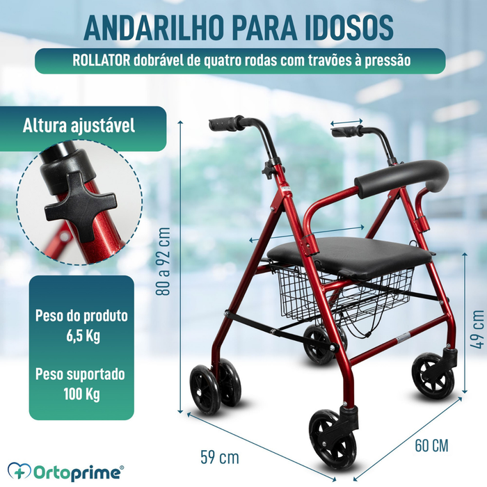 Andarilho de Alumínio com Travão de Carga