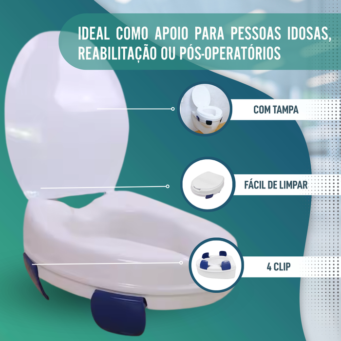 Elevador WC Adulto 11 cm | Alçador WC Ortopédico 4 Clips