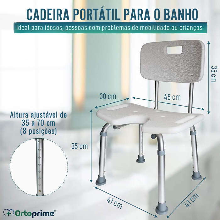 Banco de Duche para Idosos Assento em U e Altura Regulável