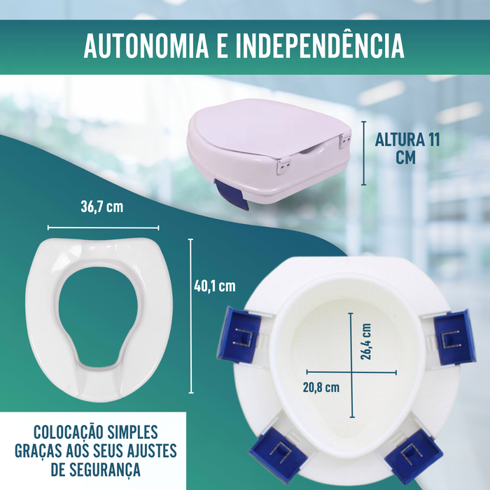Elevador WC Adulto 11 cm | Alçador WC Ortopédico 4 Clips