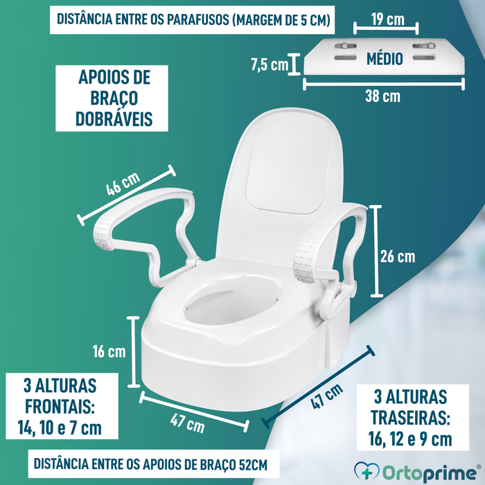 Elevador WC 3 Alturas Reguláveis | Assento com Tampa