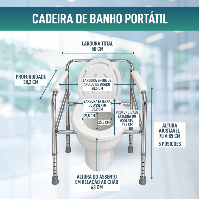 Cadeira de WC Portátil com Urinol Incorporado e Regulável em Altura