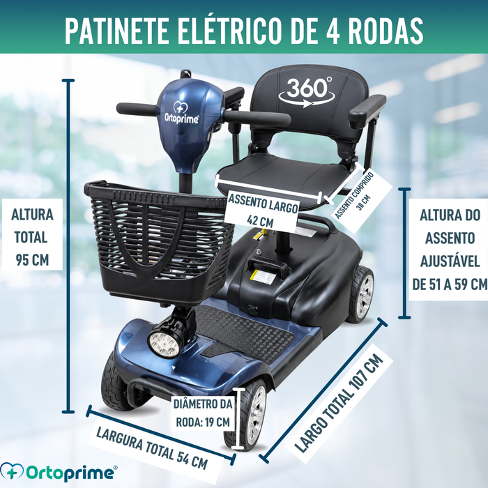 Scooter Elétrico Desmontável 4 Rodas com Bateria Amovível
