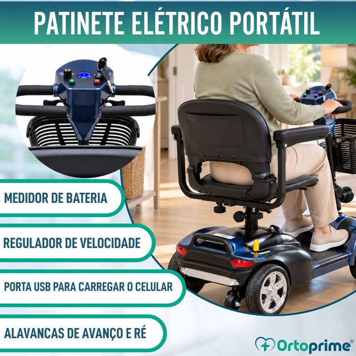 Scooter Elétrico Desmontável 4 Rodas com Bateria Amovível