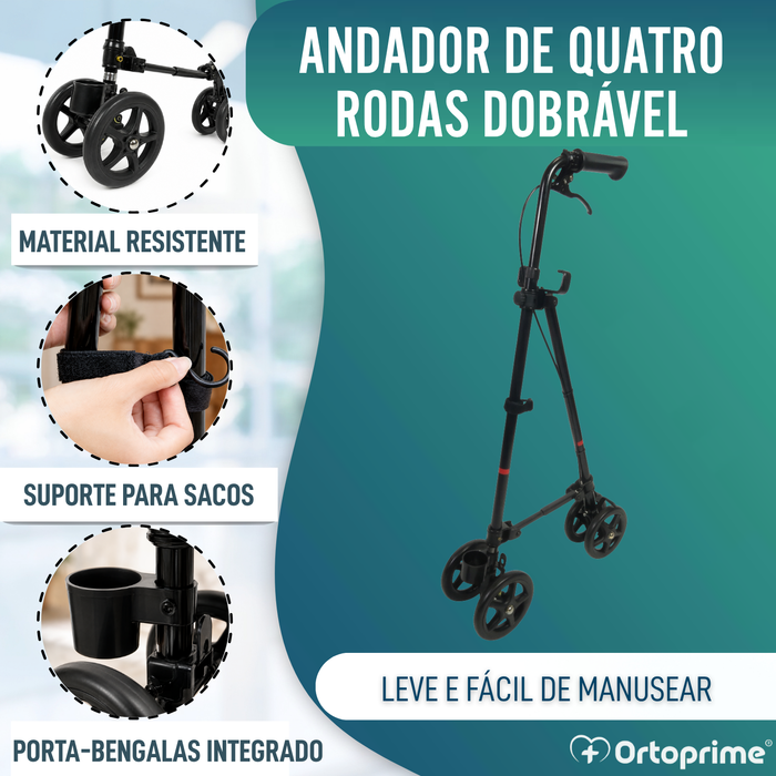 Bastón de 4 Ruedas con Freno Trasero | Regulable en Altura