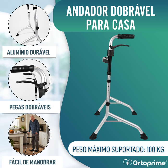 Andarilho sem Rodas com Pegas Rebatíveis | Altura Regulável