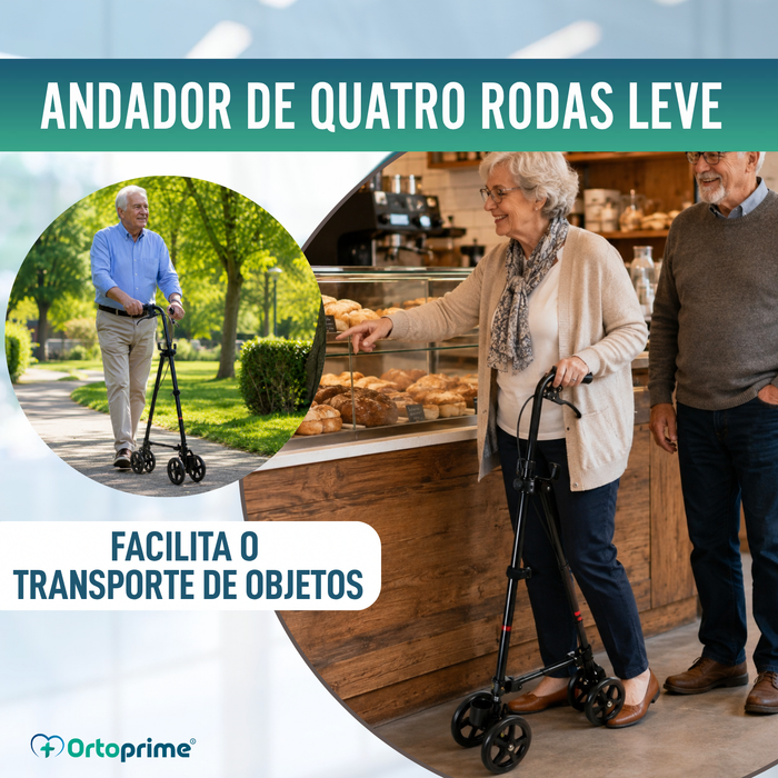 Bastón de 4 Ruedas con Freno Trasero | Regulable en Altura