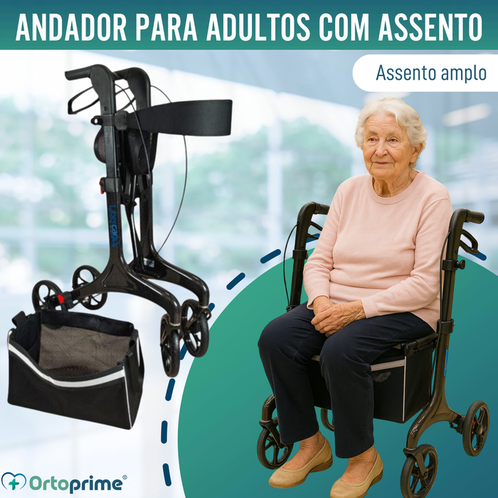 Andarilho Dobrável para Adultos com Assento | Fibra Carbono