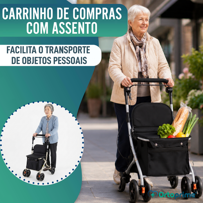 Carrinho de Compras com Assento e Andarilho