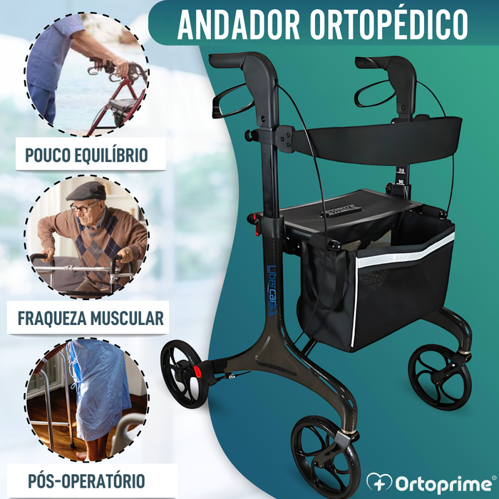 Andarilho Dobrável para Adultos com Assento | Fibra Carbono