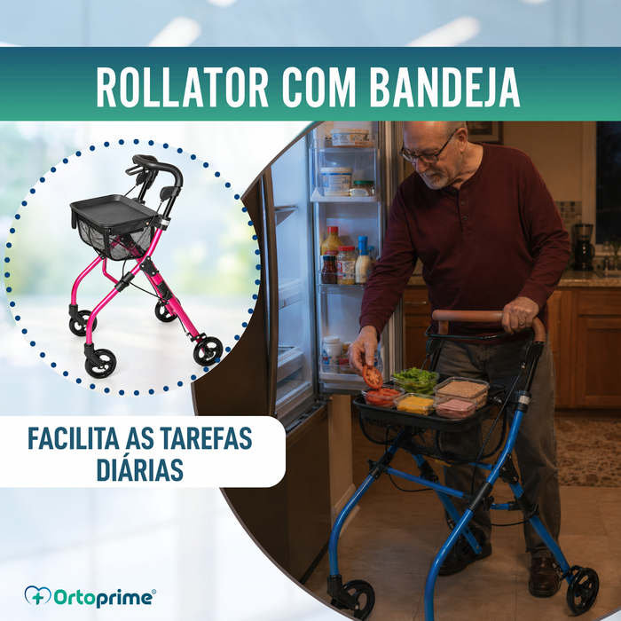 Andarilho Rollator Dobrável de Interior com Tabuleiro