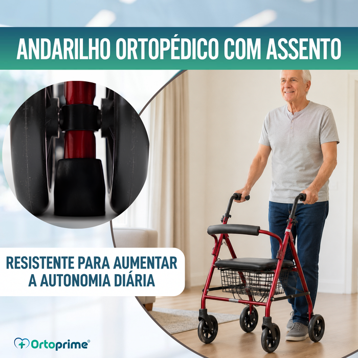 Andarilho para Idosos Dobrável Quatro Rodas com Travões a Carregar