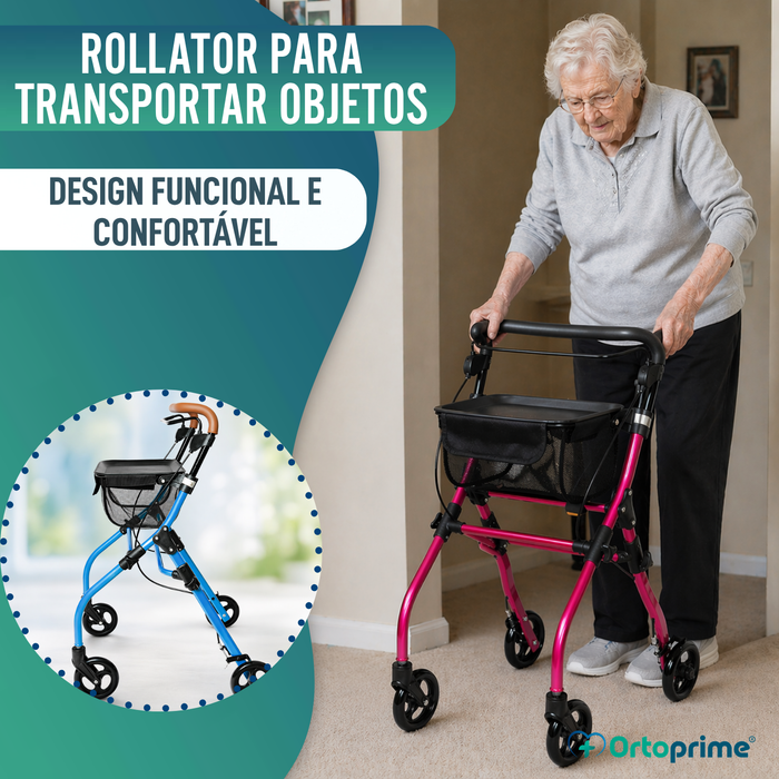 Andarilho Rollator Dobrável de Interior com Tabuleiro