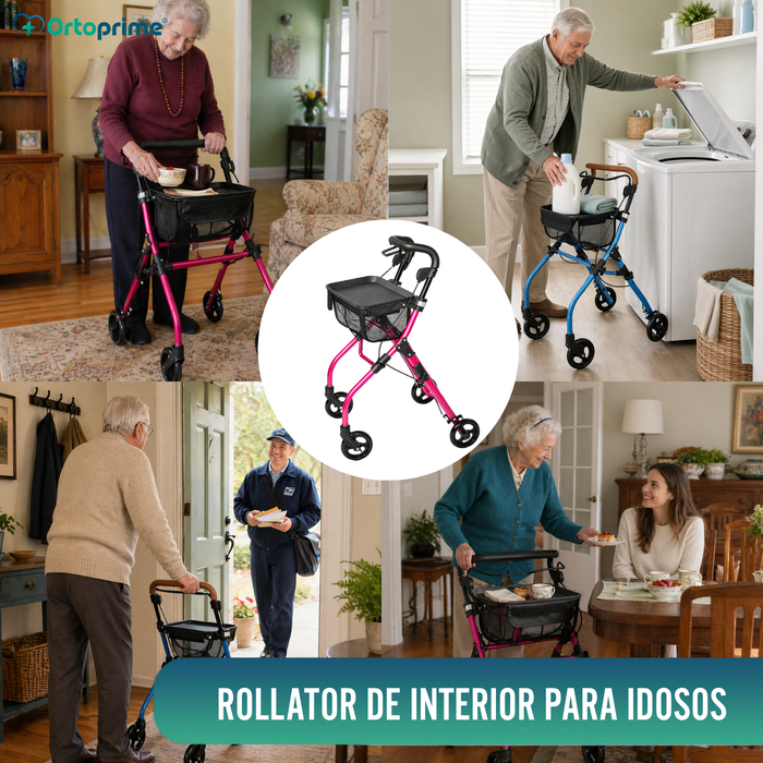 Andarilho Rollator Dobrável de Interior com Tabuleiro