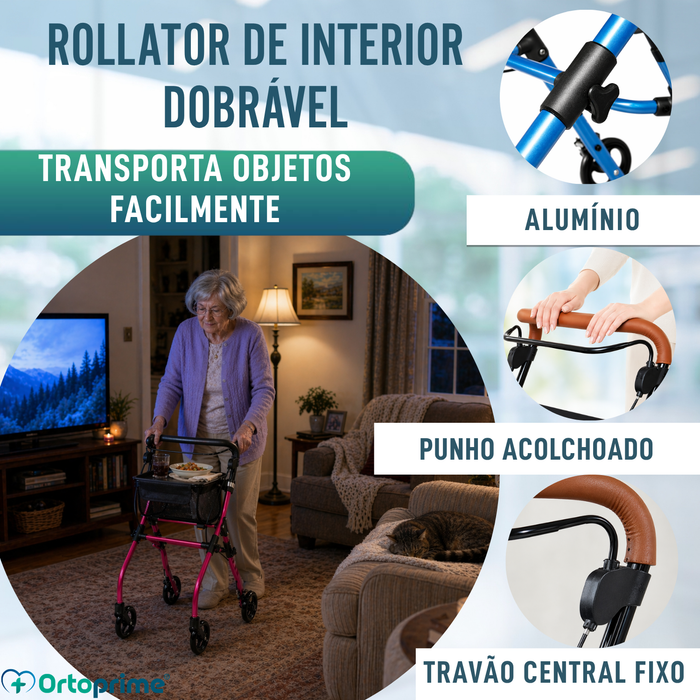 Andarilho Rollator Dobrável de Interior com Tabuleiro
