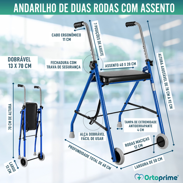 Andarilho para Idosos 2 Rodas | Andarilhos para Adultos Plegáveis