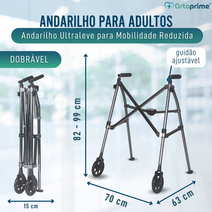 Andarilho Dobrável 2 Rodas Ultraleve Regulável em Altura
