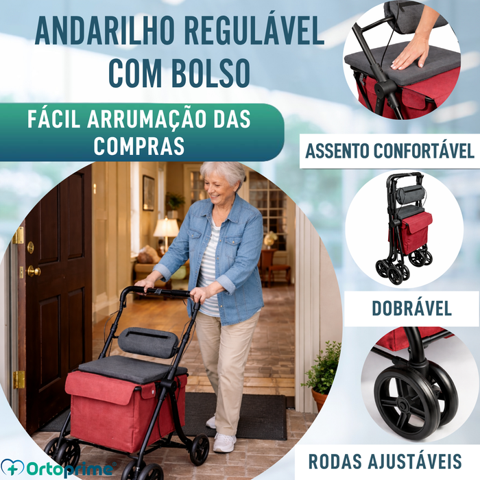 Andarilho com Carrinho Dobrável | Assento Integrado