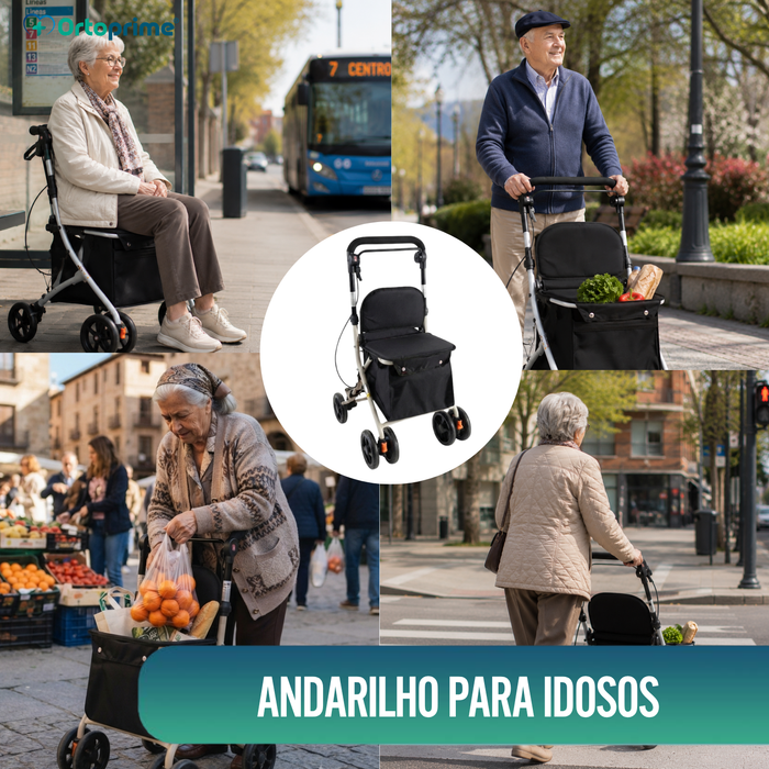 Carrinho de Compras com Assento e Andarilho