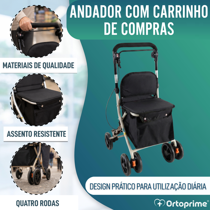 Carrinho de Compras com Assento e Andarilho