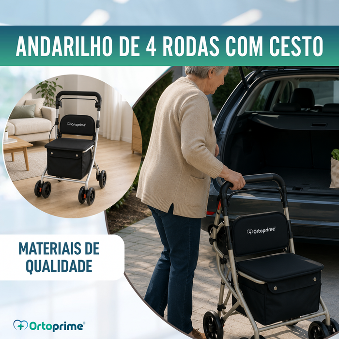 Andarilho Adultos Dobrável Rollator com Carrinho
