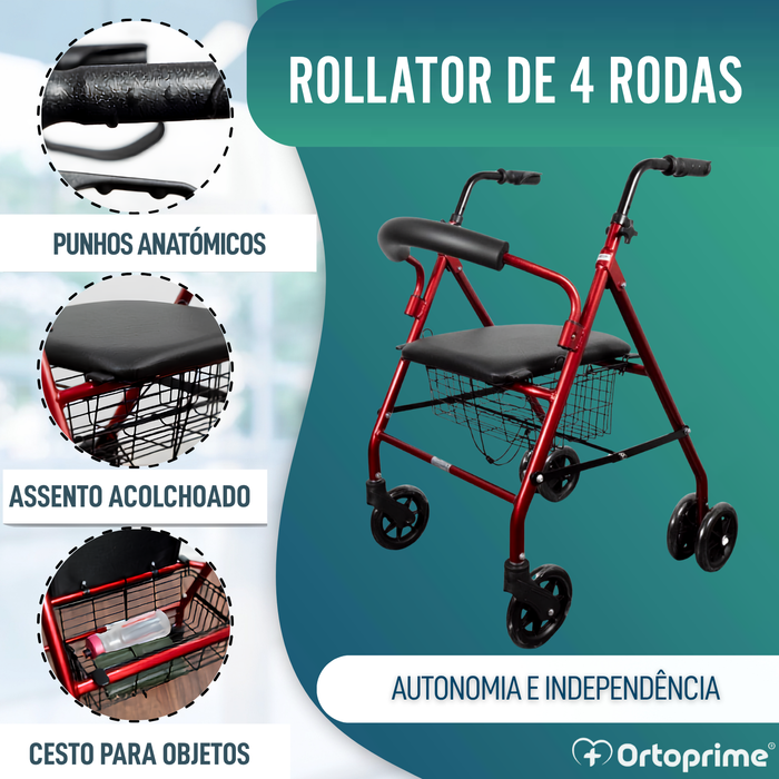 Andarilho para Idosos Dobrável Quatro Rodas com Travões a Carregar