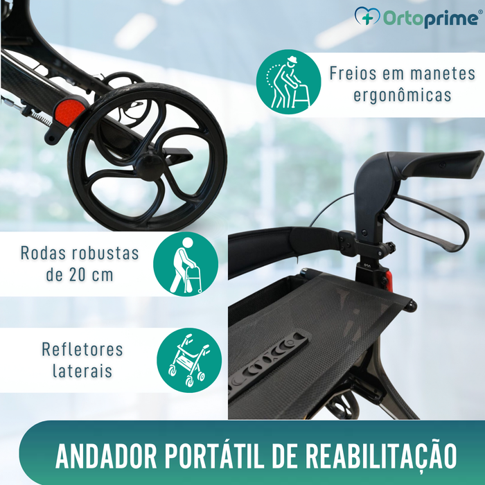 Andarilho Dobrável para Adultos com Assento | Fibra Carbono