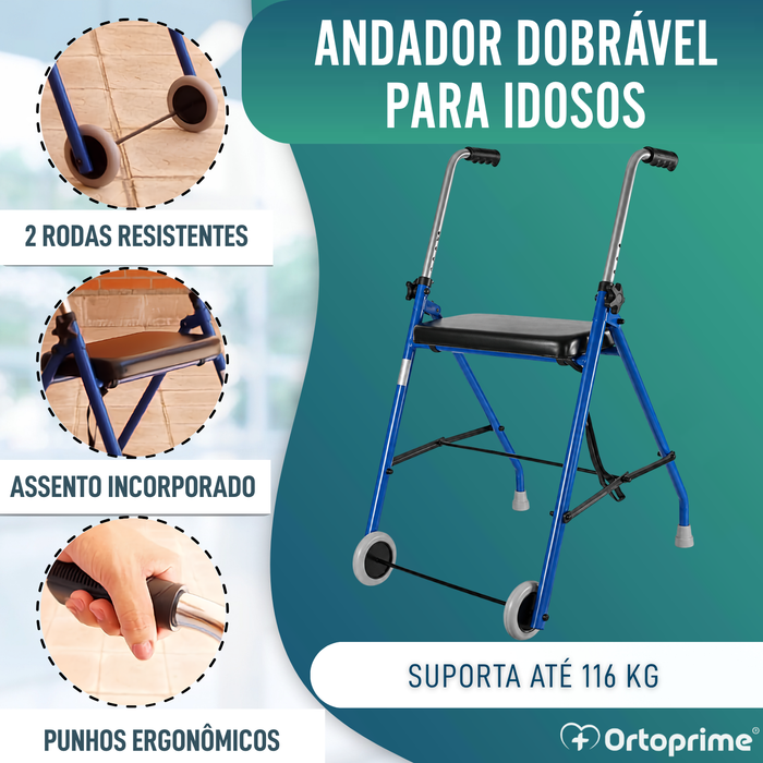 Andarilho para Idosos 2 Rodas | Andarilhos para Adultos Plegáveis