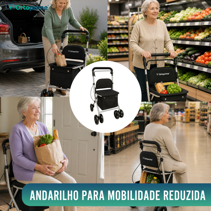 Andarilho Adultos Dobrável Rollator com Carrinho