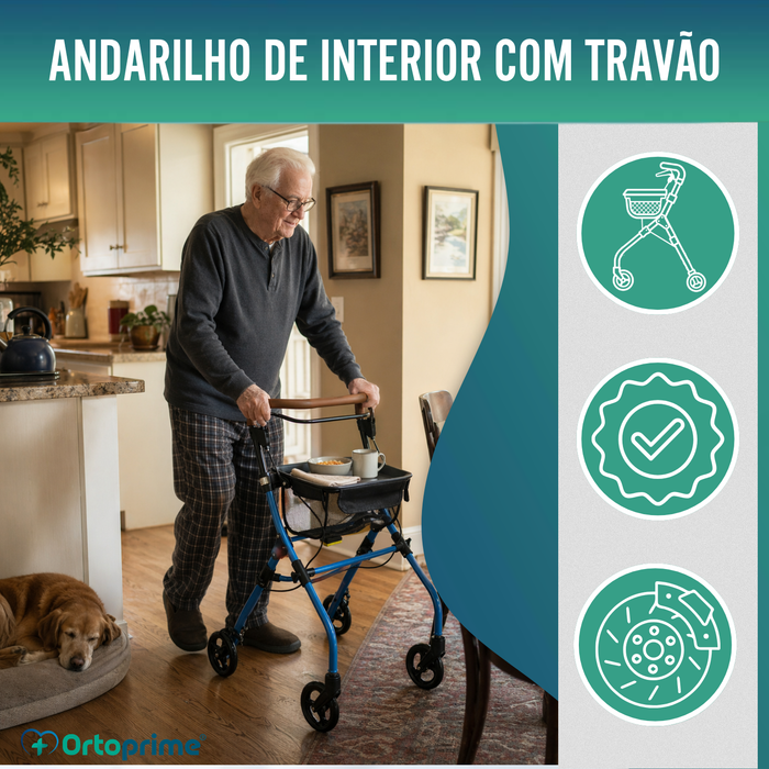 Andarilho Rollator Dobrável de Interior com Tabuleiro