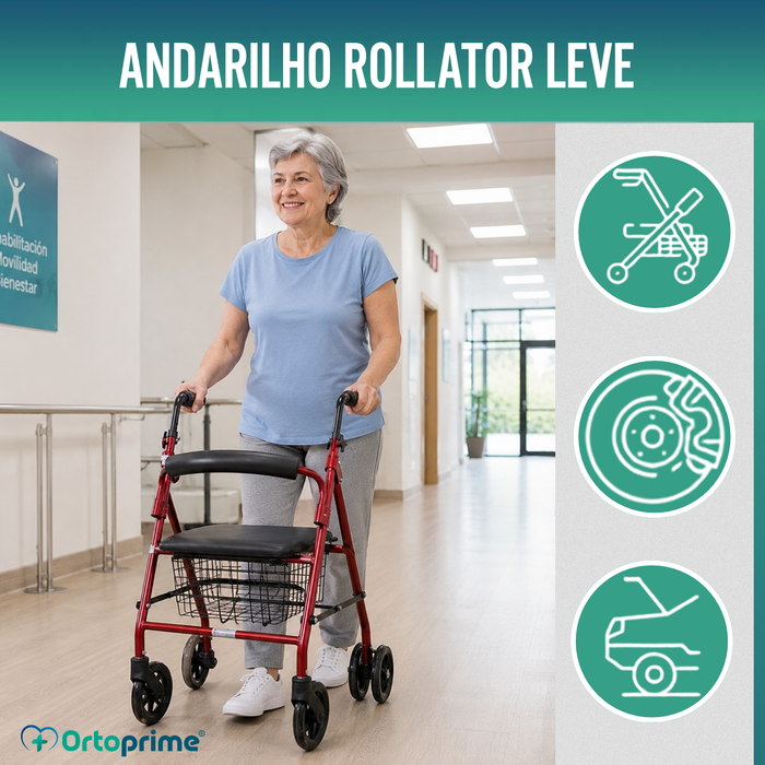 Andarilho para Idosos Dobrável Quatro Rodas com Travões a Carregar
