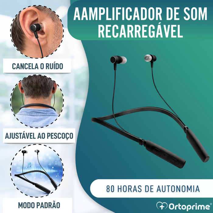 Amplificador Auditivo Recarregável com Redução de Ruído