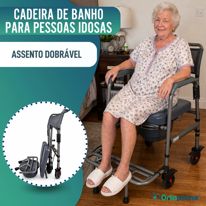 Cadeira WC Dobrável com Rodas | Sanita Portátil