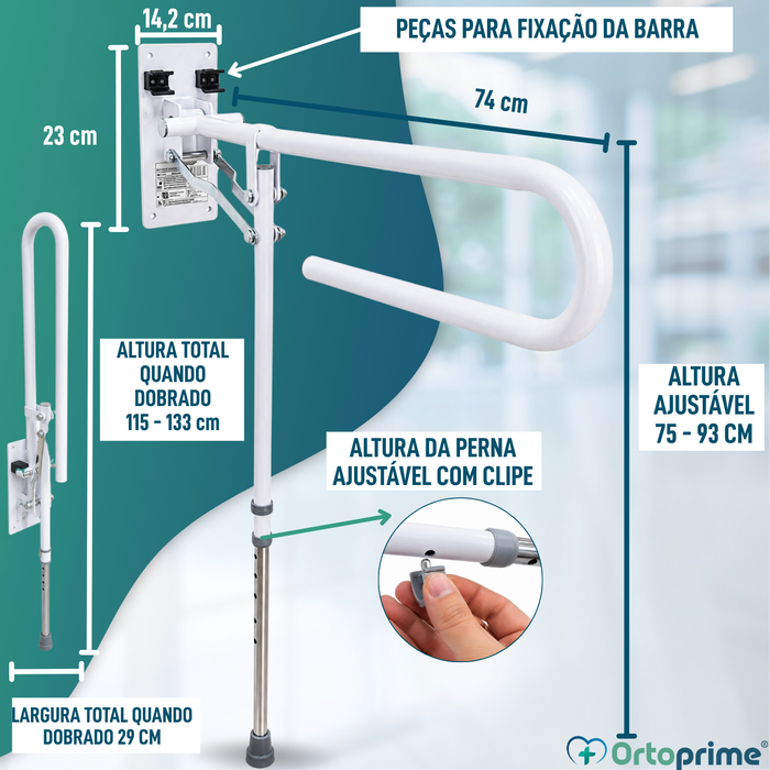Barra WC Rebatível com Pé Regulável | Apoio de Banho