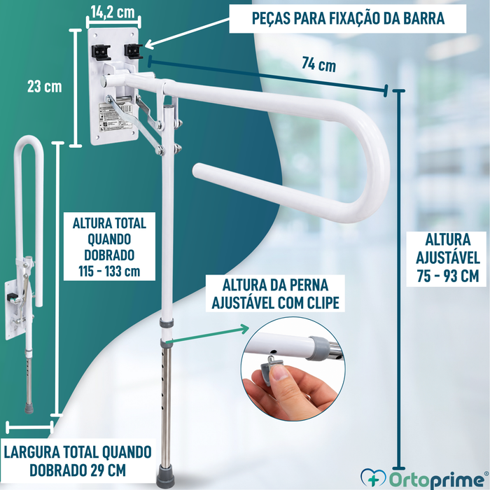 Barra Dobrável Adaptada para WC com Perna - WC Adaptado