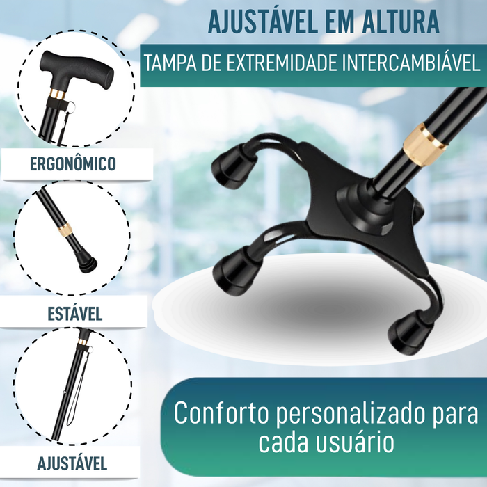 Bastão Quadrípode 4 Patas Regulável | Com Ponta Convertível