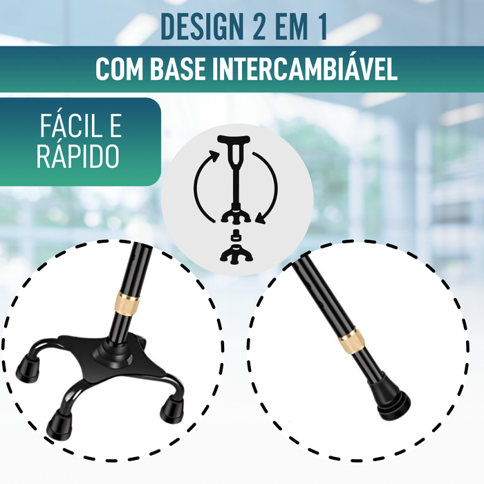 Bastão Quadrípode 4 Patas Regulável | Com Ponta Convertível