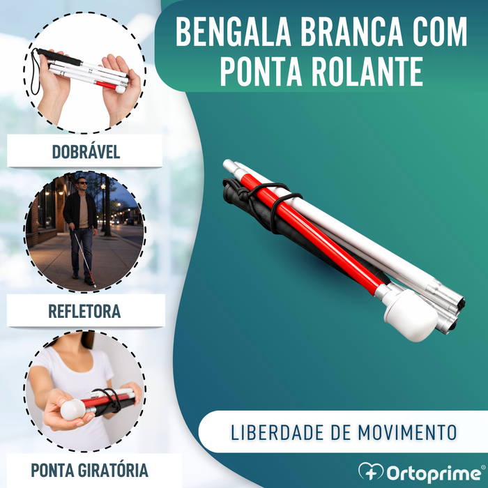 Bengala-Guia Dobrável de Alumínio para Deficiência Visual